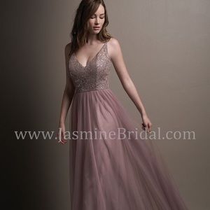 Long Metallic Lace & Soft Tulle Bridesmaids Dress